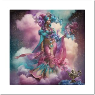 Genie Appearing in Cloud of Colourful Smoke Posters and Art